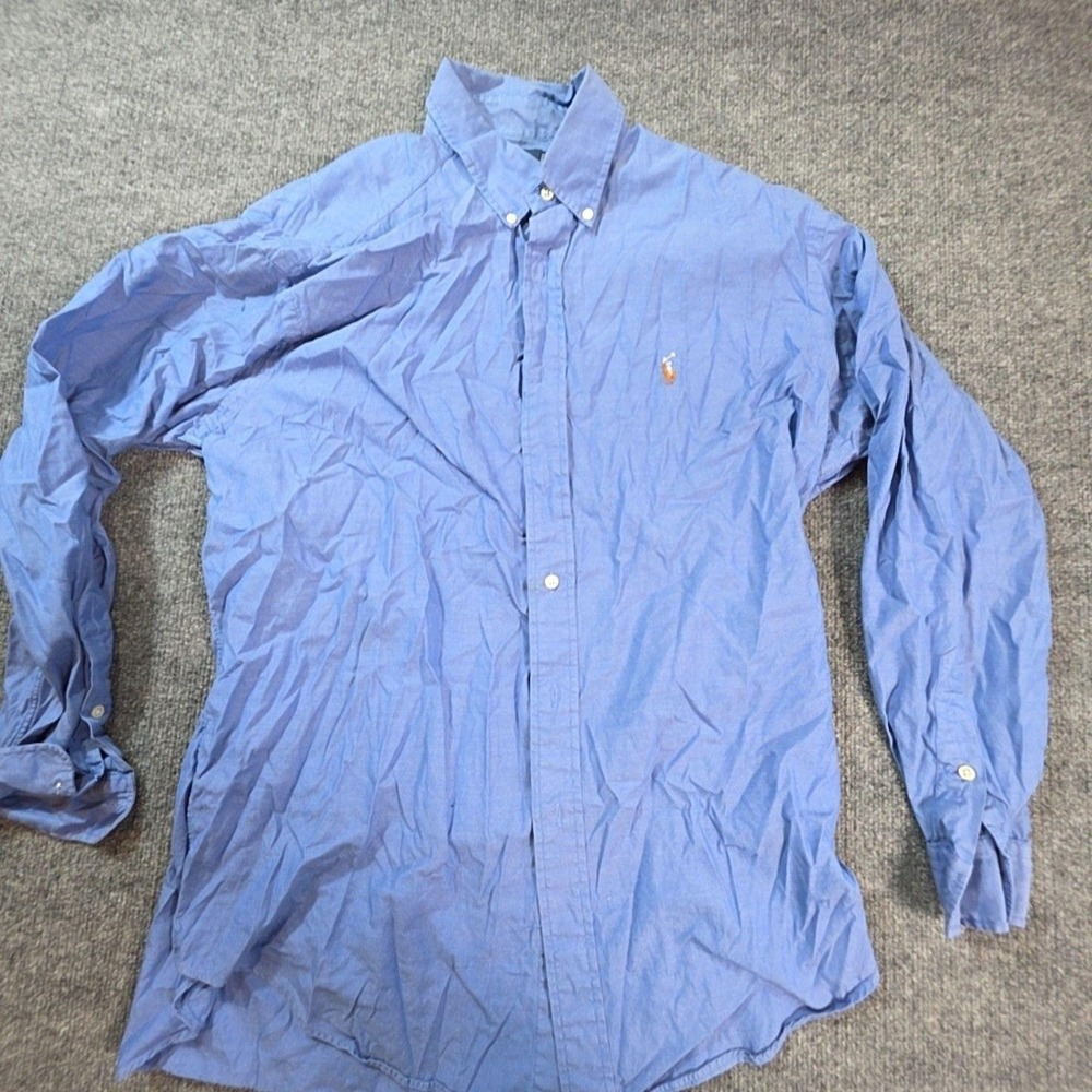 Polo Ralph Lauren Shirt Mens Large Blue Solid Button Down Long Sleeve Classic